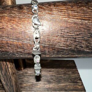 Silver-Tone Chain Bracelet With Rhinestone Accents & Toggle Clasp